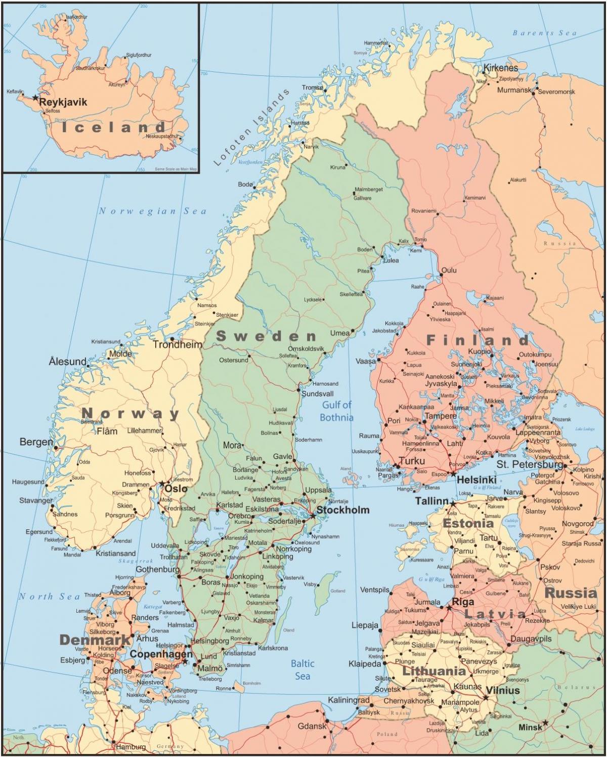 zemljevid danske in okoliških državah