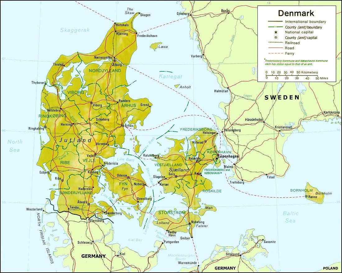 Zemljevid danske geografija