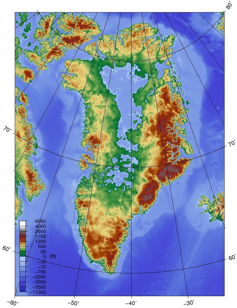 Zemljevid danske, topografske