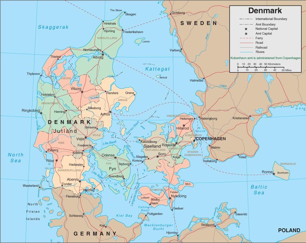 Zemljevid danske, trajekt 